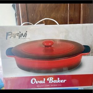 Parini Oval Baker Non-stick ceramic bakeware dish. Color: red. Brand new.
